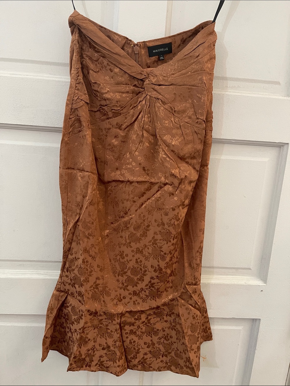 MAJORELLE Rust Brown Floral Twist Midi Skirt
